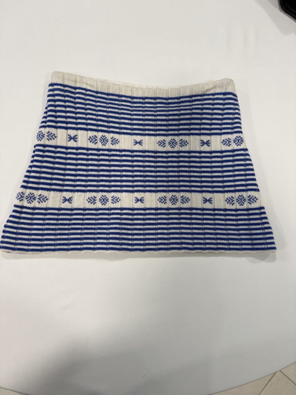 Miu Miu Blue Cream Striped Bow Jacquard Wool Knit Mini Skirt Size 40 Italy
